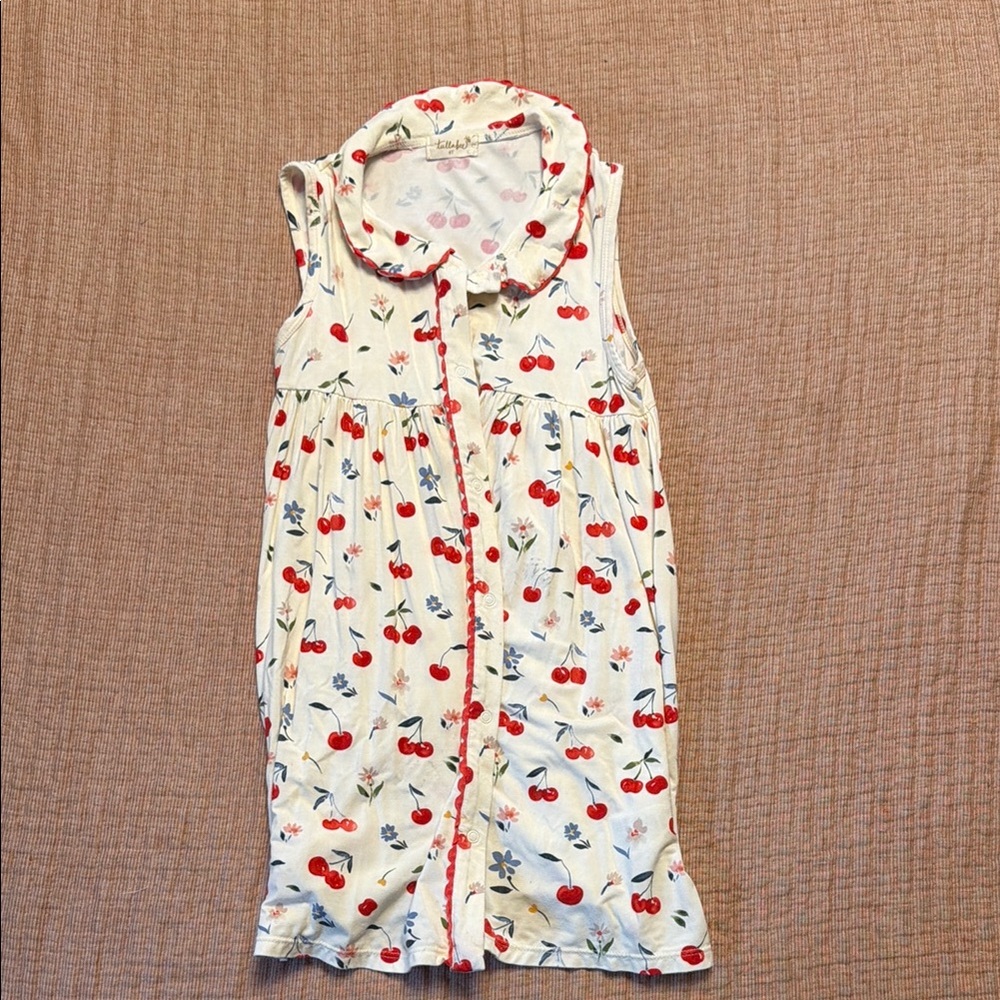 Sleeveless Cherry Print Kids Dress - White & Red
